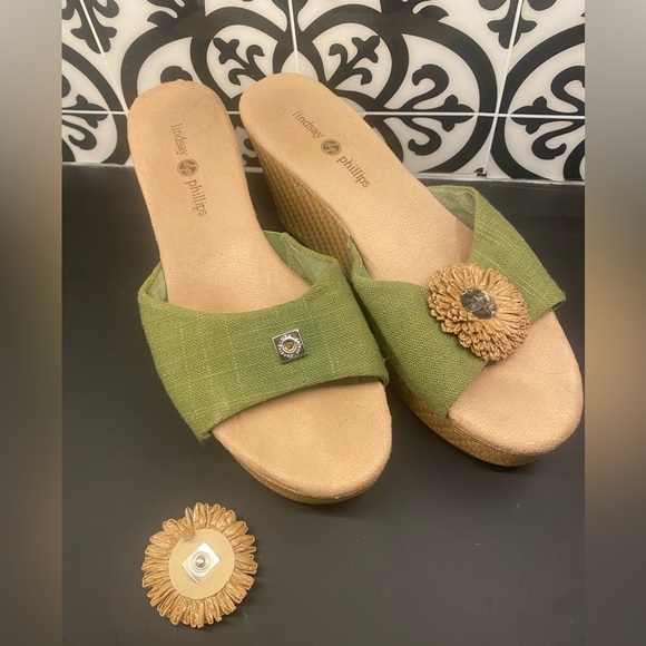 Lindsay Phillips Green Devon Wedge Sandal Size 10 - Picture 5 of 8